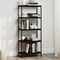 5-Tier Industrial Bookshelf Wooden Etagere Black Steel Frame 56.75 Inch